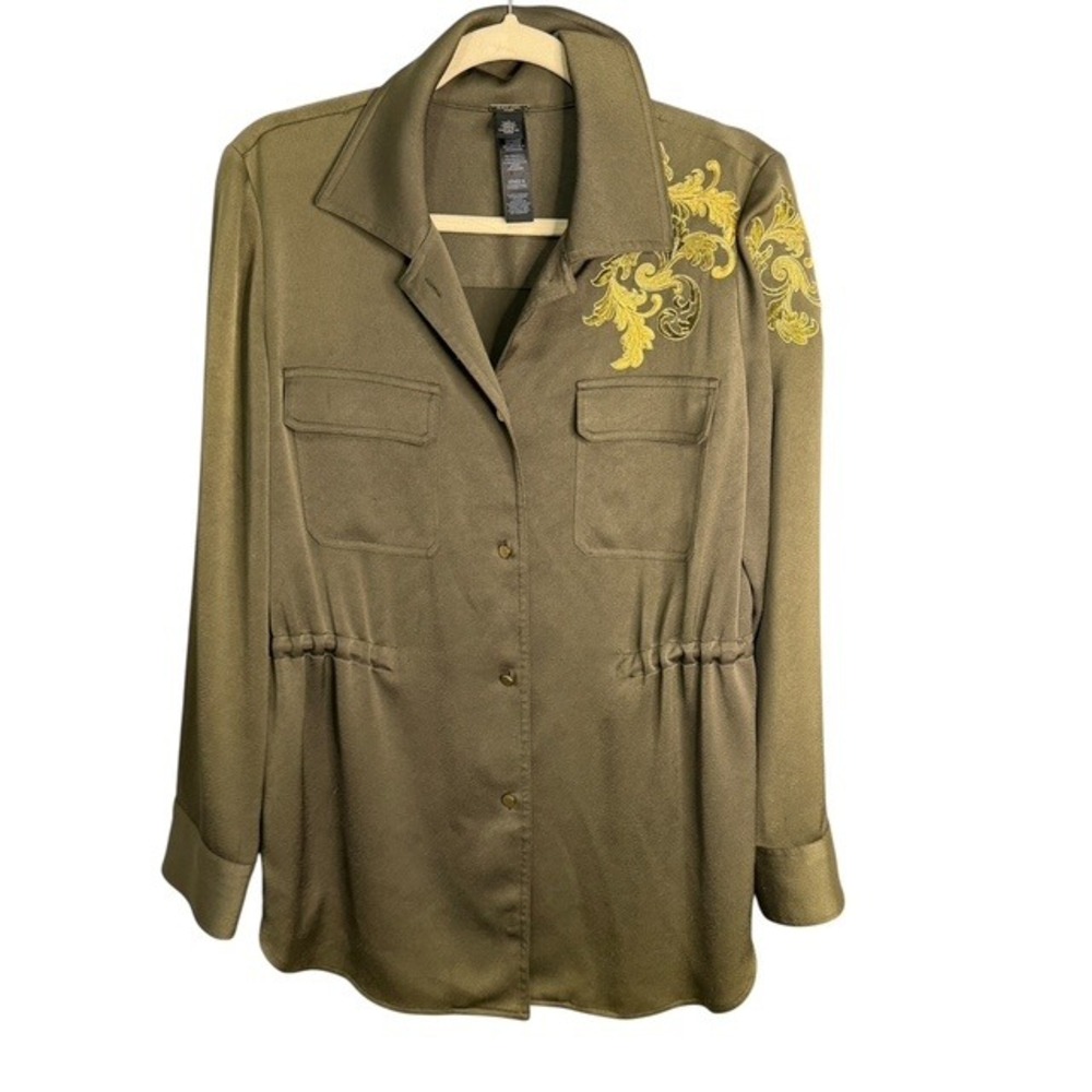 Chico's Shirt Jacket Women's Medium Embroidered Green Chico's 1